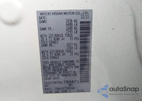 2016 Nissan Rogue Sl из США, поврежденный, VIN 5N1AT2MT0GC780873